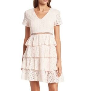 NEW Stellah Pink Eyelet Tiered Mini Dress size XS